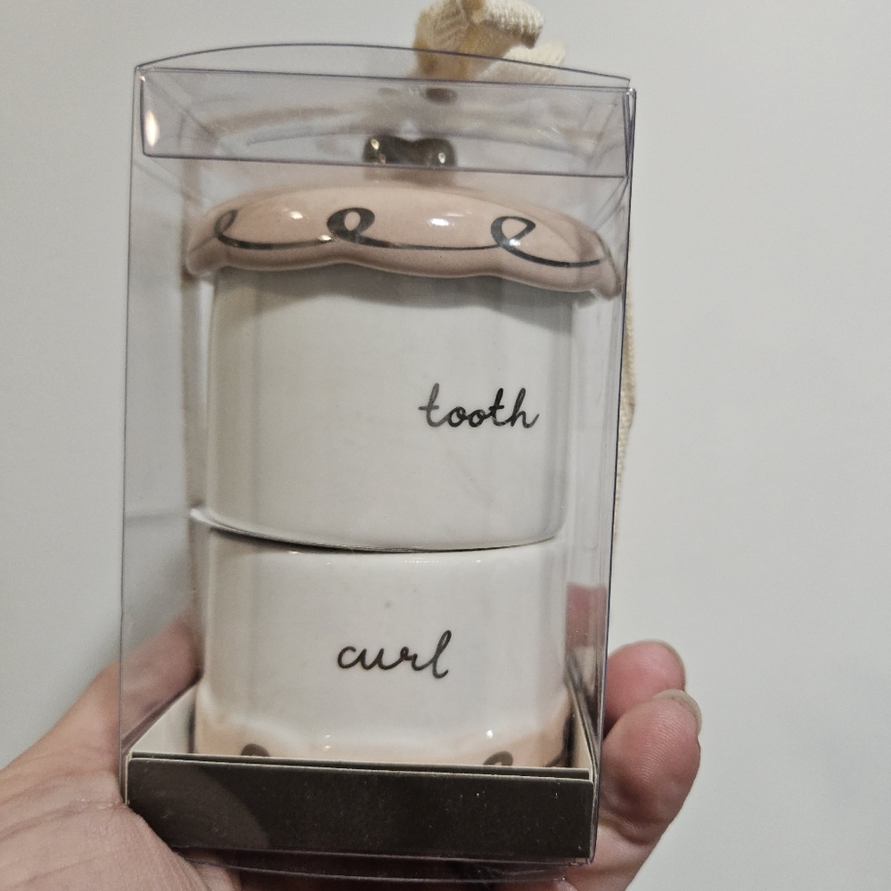 Ceramic Tooth & Curl Stacking Jars - Pink and White